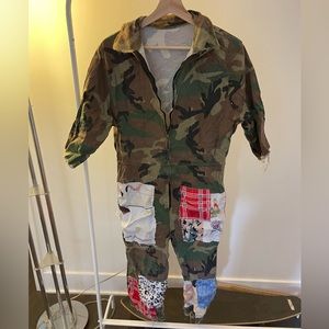 Custom patch work camo jumpsuit